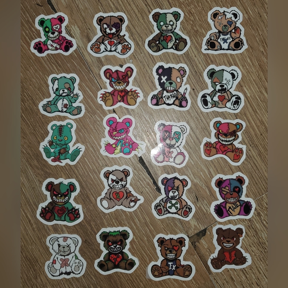 Colorful Zombie Teddy Bear Stickers